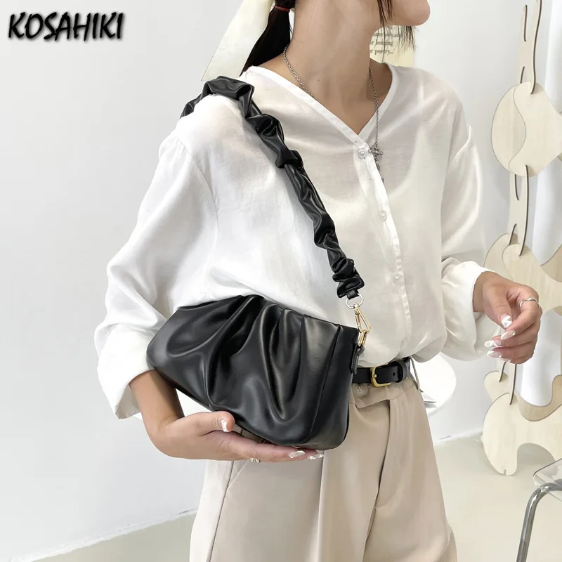 

Luxury Design Y2k Aesthetic Fairy Handbags Women Elegant Simple Pleated Shoulder Bags Fashion Office Lady All Match Underarm Bag