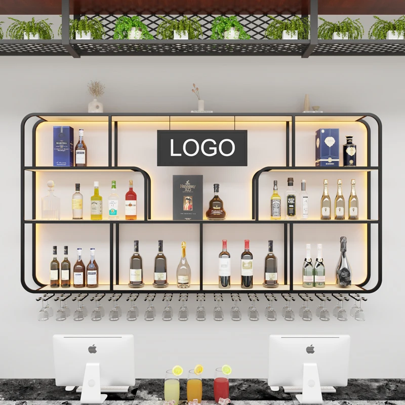 New Home Furniture Wall-mounted Red Wine Rack Luminous Display Adjustable 10-19 Bottles Restaurants Billiard Halls Counter Bar