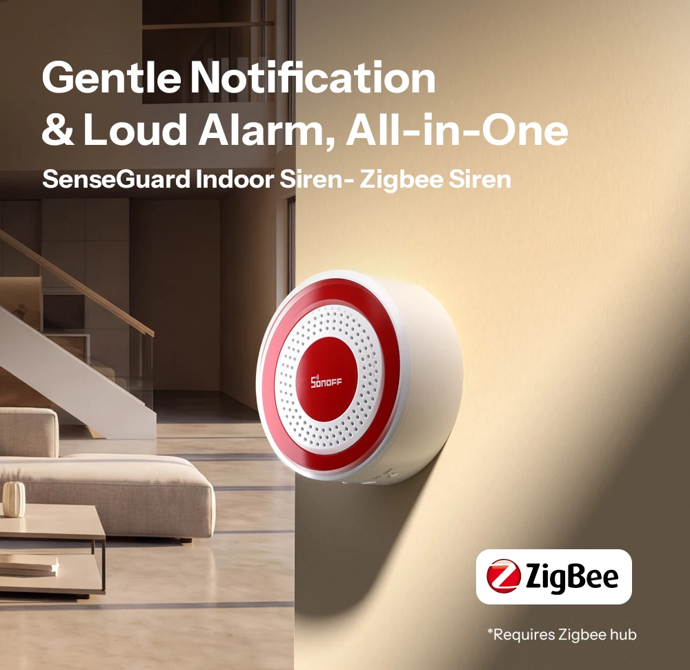SONOFF SNZB-09P Zigbee SenseGuard Innensirene, lauter Alarm, benutzerdefinierte Alarmtöne, Ton-Licht-Alarm, duale Stromversorgung, Zigbee-Sicherheit – Detail 1