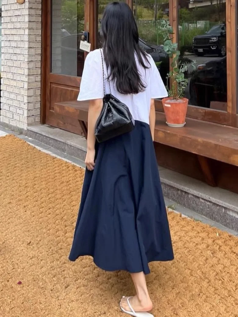 Colletto chic Bubble Sve Dr Vita alta da donna A-Line Midi Dr Color Blo Casual irt Sle ort Sve Long Dr