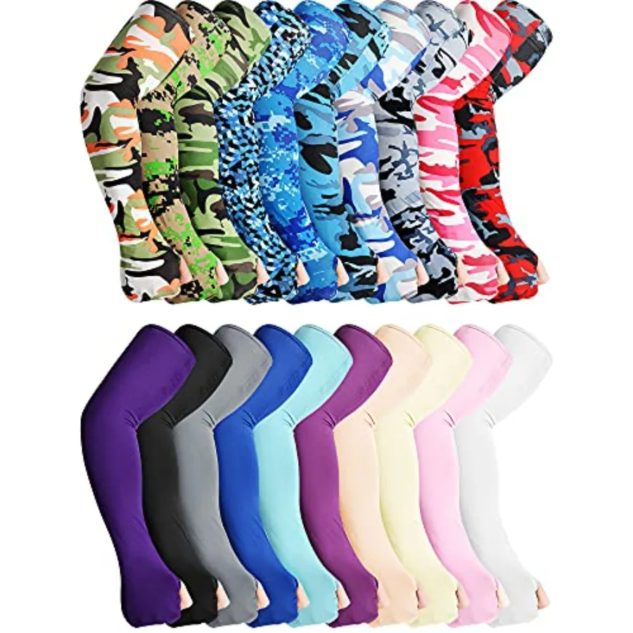 

20 Pairs Sun Protection Arm Cooling Sleeves Arm Compression Sleeves Soft Ice Silk Unisex Cover Fingerless Glove for Men Women S