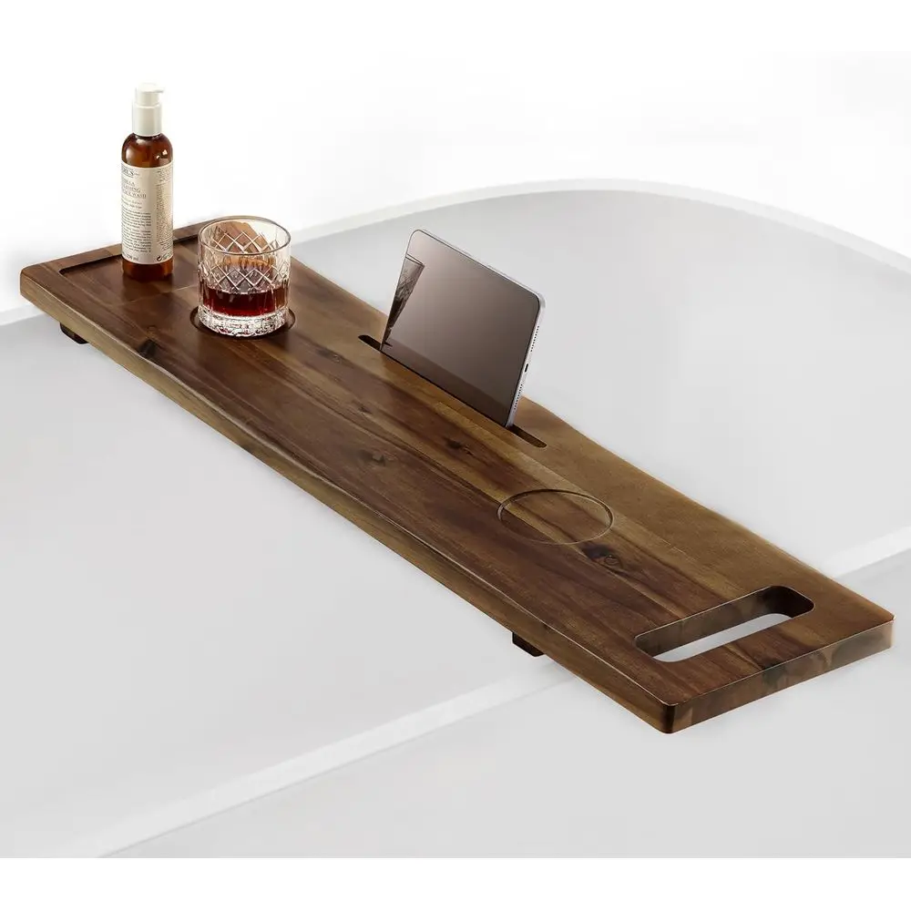 Bandeja Grande de Madera para Bañera con Patas Ajustables - Bandeja Antideslizante de 39x9.75 Pulgadas para Bañeras con Soportes para Accesorios (Nogal)