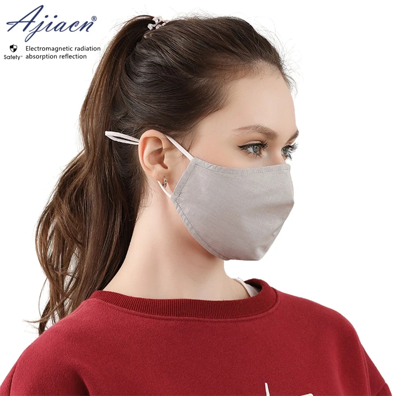 Genuine Electromagnetic radiation protective 50% silver fiber fabric mask EMF shielding pure cotton lining mask