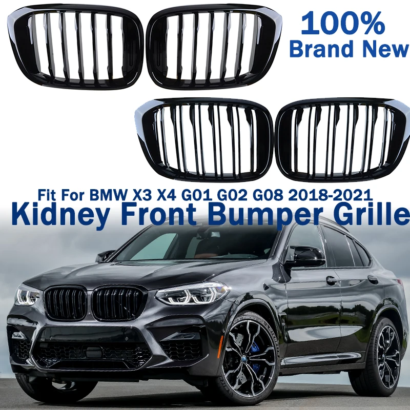 

Glossy Black Front Bumper Kidney Grille 1&2 Slat Air Intake Grill Fit For BMW X3 G01 X4 G02 G08 2018-2021 Car Accessories