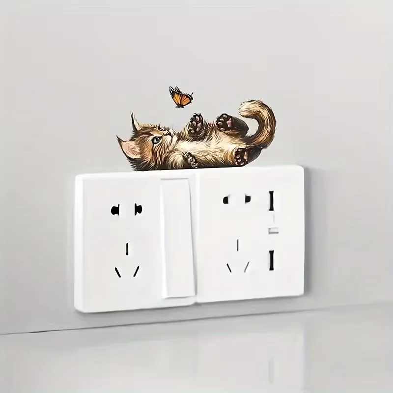 1pc Charming Cat Theme Switch Sticker - Self Adhesive Removable Wall Decoration Sticker, Suitable for Bedroom Decoration