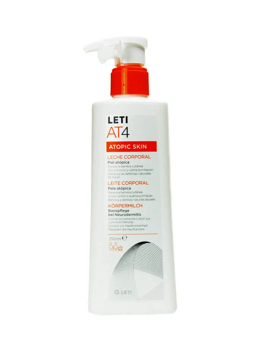 Leti at-4 emollient body milk 250 ml. -Hydration of atopic skin, relieves itching and irritation.