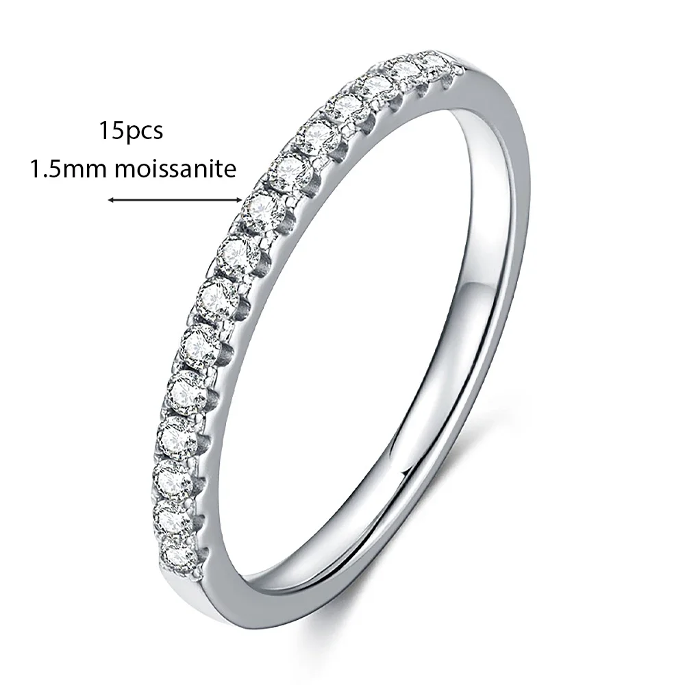 1.5mm Micro Pave Eternity Band All Moissanite Diamond Rings 925 Sterling Silver Plated 18k Gold Half Eternity Ring for Women