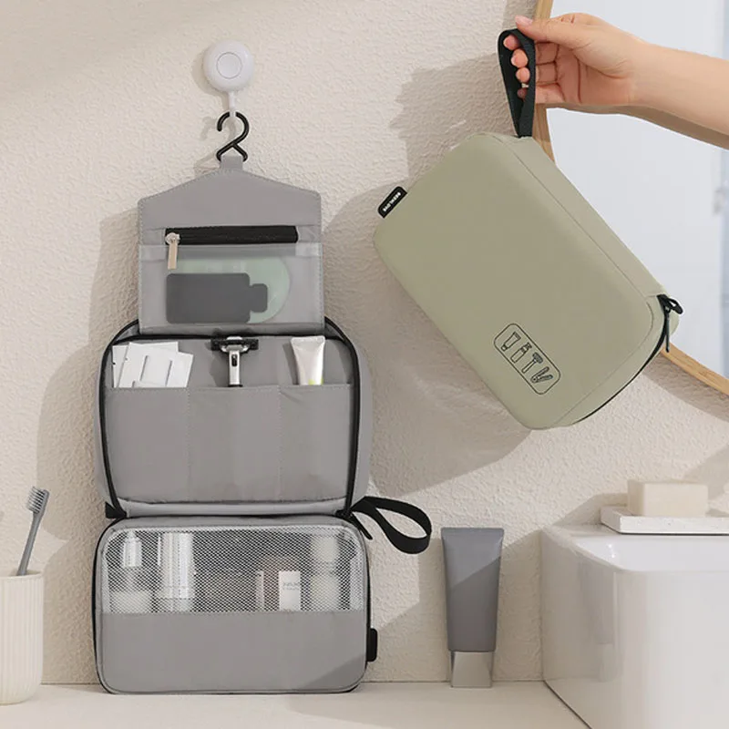 New Three-Section Toiletry Bag Zipper Closure Hanging Hook Travel Wash Bag Waterproof Large Capacity Cosmetic Bag Business Trips