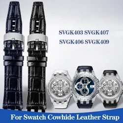22mm Cowhide Leather Watchband for Swatch SVGK407 SVGK406 SVGK409 SVGK403 Watch Bracelet Strap Black Brown Blue White with Tools