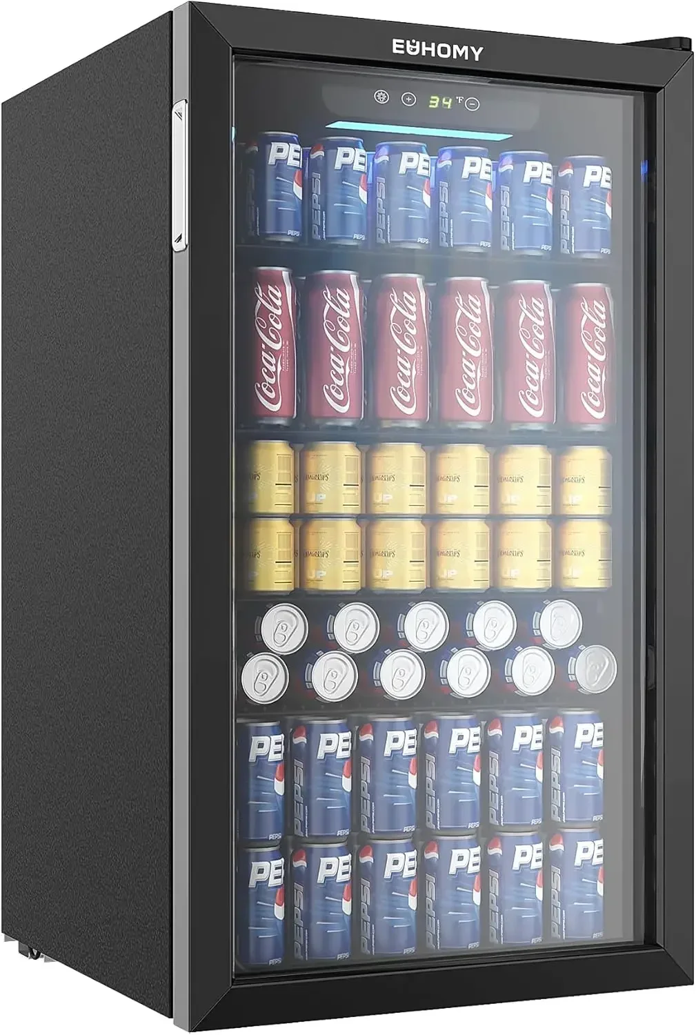 EUHOMY Beverage Refrigerator and Cooler, 126 Can Mini fridge with Glass Door, Small Refrigerator with Adjustable Shelves