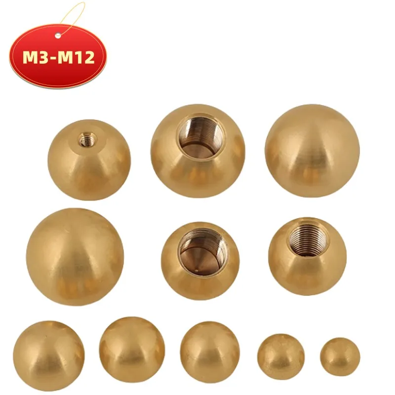 1-10pcs Dia M3M4M5M6M10M12 Spherical Thread Pure Brass  Copper Solid Ball Nut perforated round with thread Hole Blind  decorate