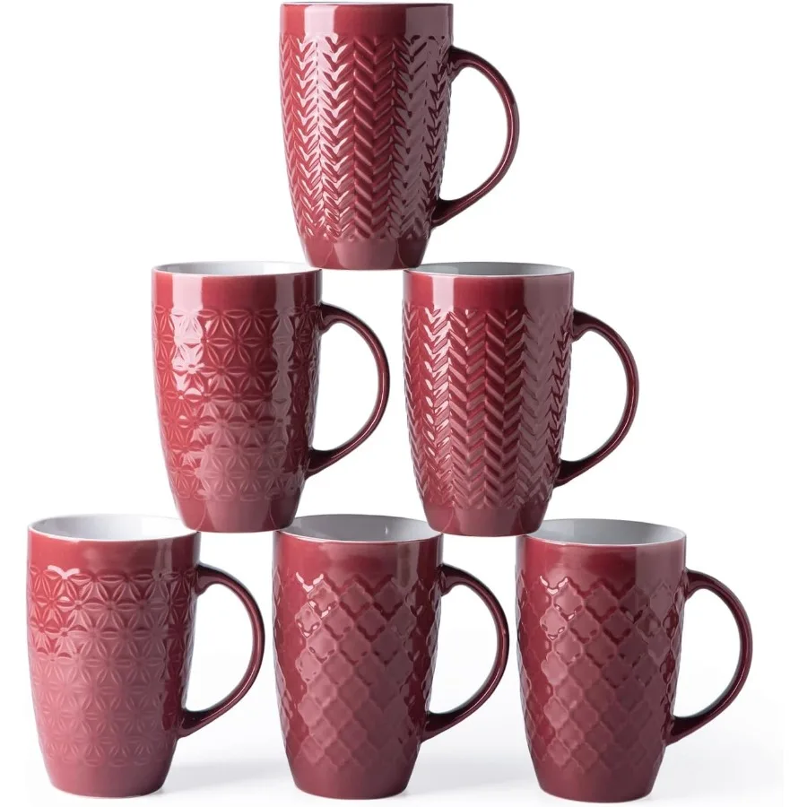 

Extra Large Coffee Mugs Set of 6 20oz Ceramic Tall Coffee Mugs with Textured Geometric Patterns Ideal for Latte Tea Beer Hot Co