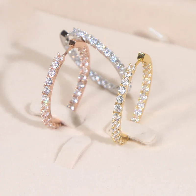 35mm Gold Silver AAAAA CZ Huggie Hoop Earrings for Women Fashion Jewelry with 3 Color for Party Festival Boucle Doreille