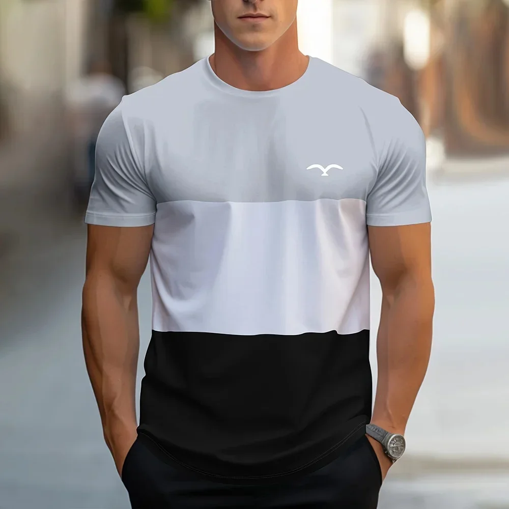 Fashion Men's Color Block 3D Printed T-Shirt Classic Spliced Pattern Crew Neck Short Sleeve Summer Casual Daily Tee Tops