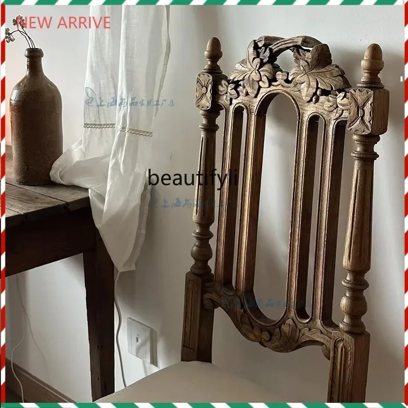

V132 French retro solid wood dining chair American pastoral designer medieval villa sofa chair