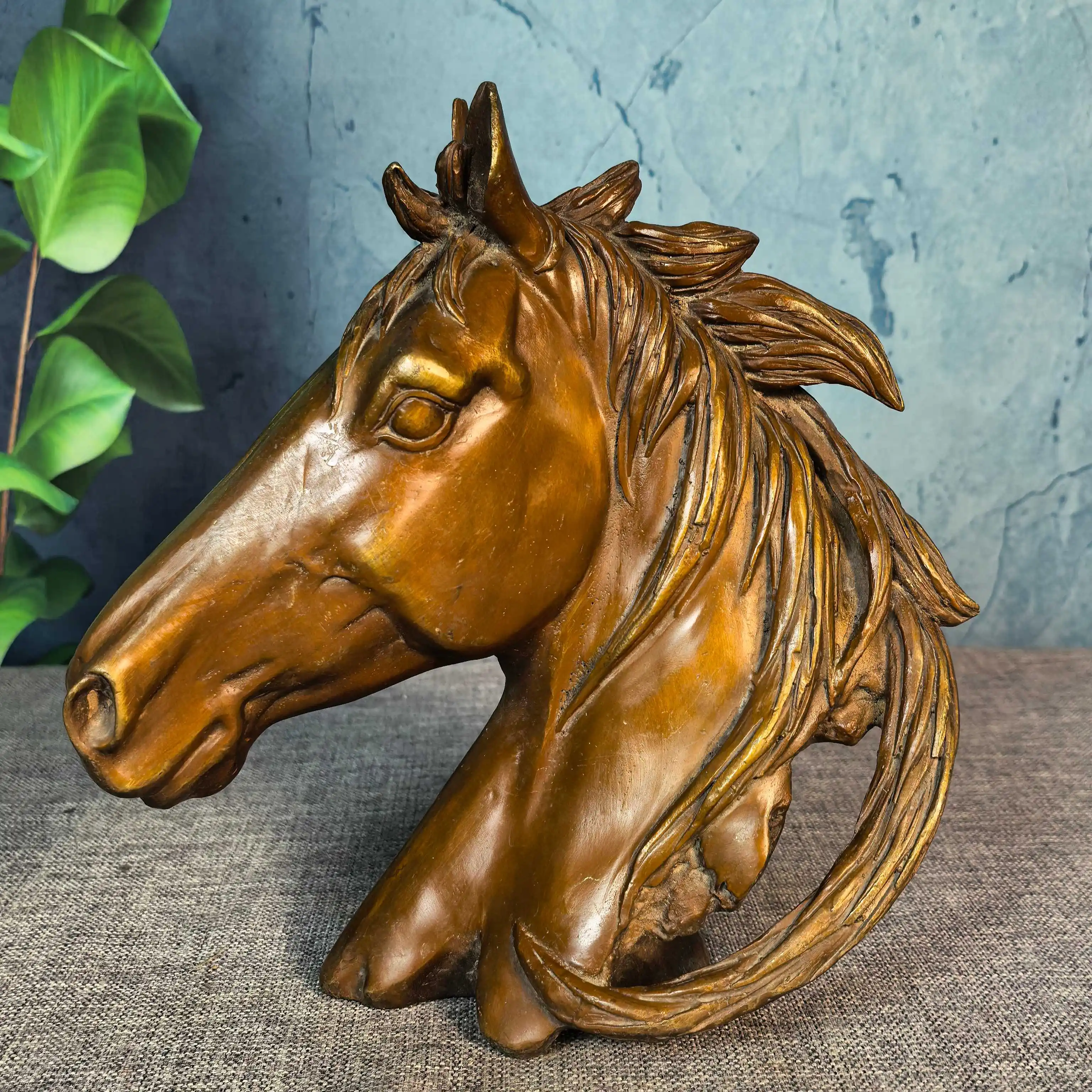 

10"Tibetan Temple Collection Old Brass Cinnabar Horse Head Statue follow sb.'s lead Lucky Horse Worship Hall Town house