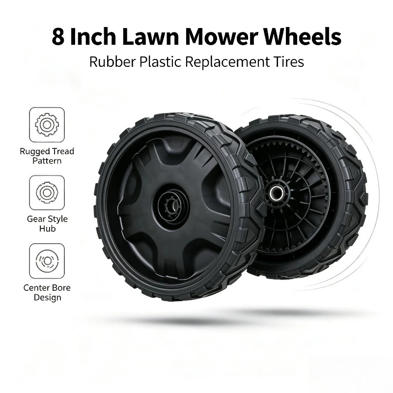 8 Inch Lawn Mower Wheel, Replacement Rubber Wheel Accessory for Walk-behind Lawnmower Maintenance