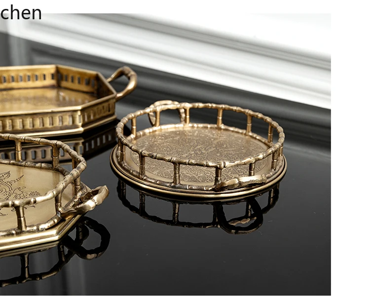 ZML home carving luxury high-end display tray brass coffee table dining table retro aromatherapy tray