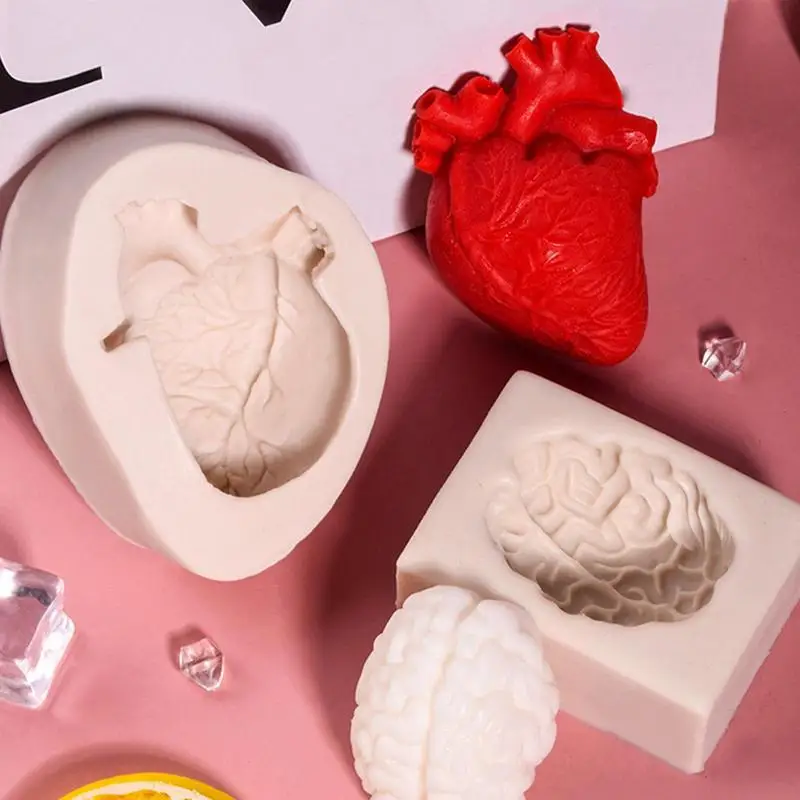 Heart Organ Molds Creative Silicone Human Heart Shape Baking Molds Multipurpose Brain Fondant Cake DIY Party Decoration Mold