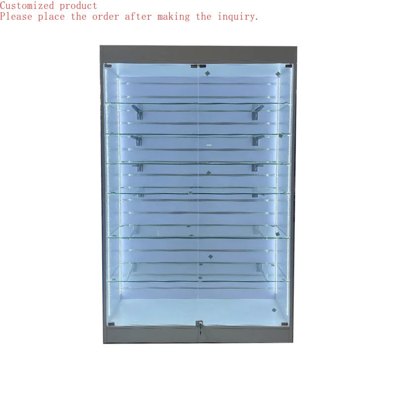 

Custom.Aluminum Frame Design Glass Display Cabinet Glass showcase with Light and Locker for Cell Phone Accessory Shop