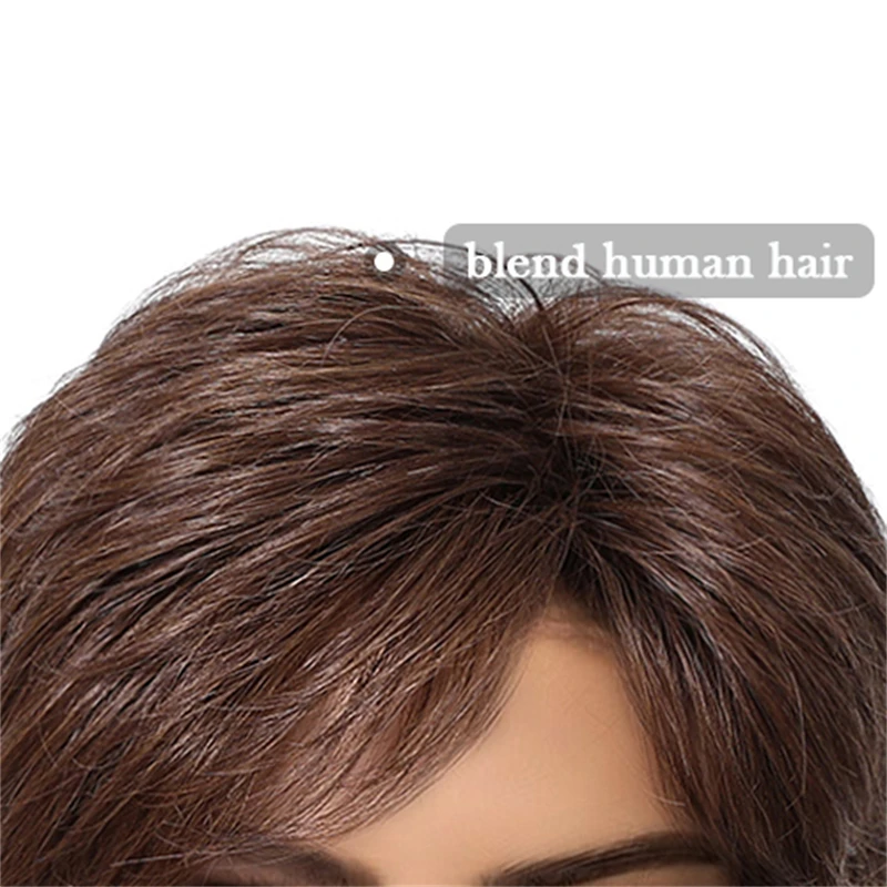 Perruque Naturelle Coupe Pixie avec Frange pour Femme, Cheveux Humains Courts, Brun Châtaigne, Layered Wavy Bob Blend, 03/Perruque