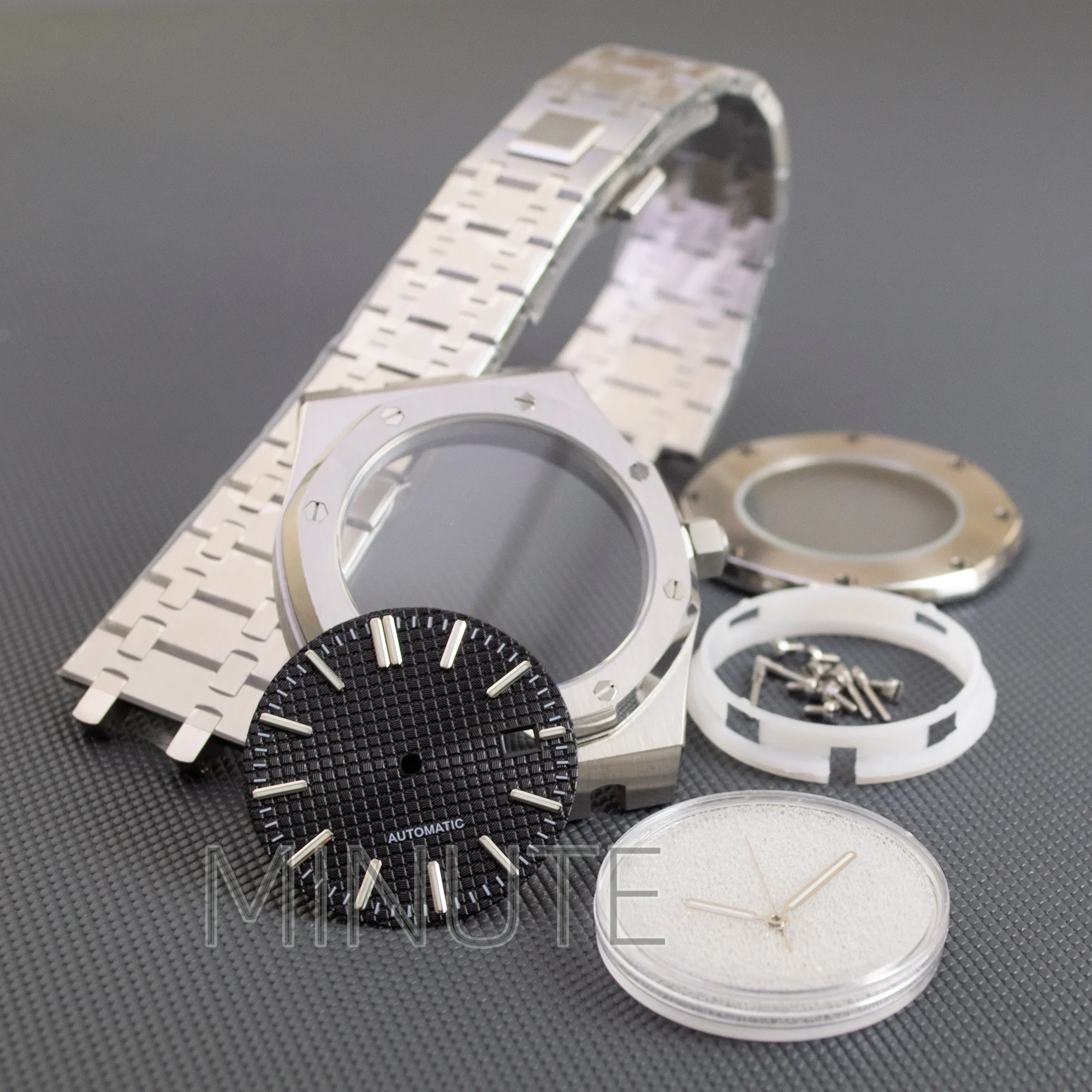

41mm NH35 Watch Case Bracelet Sapphire Glass Stainless Steel 10ATM Waterproof for Royal Oak 31.8mm Dial NH35/NH36/4R36 Movement