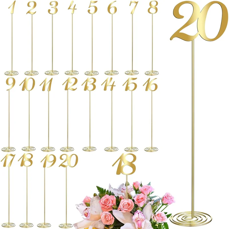 

ABBN-Metal Table Numbers Party Table Number 1-20 For Wedding Reception 12 Inch With Sturdy Holder Base