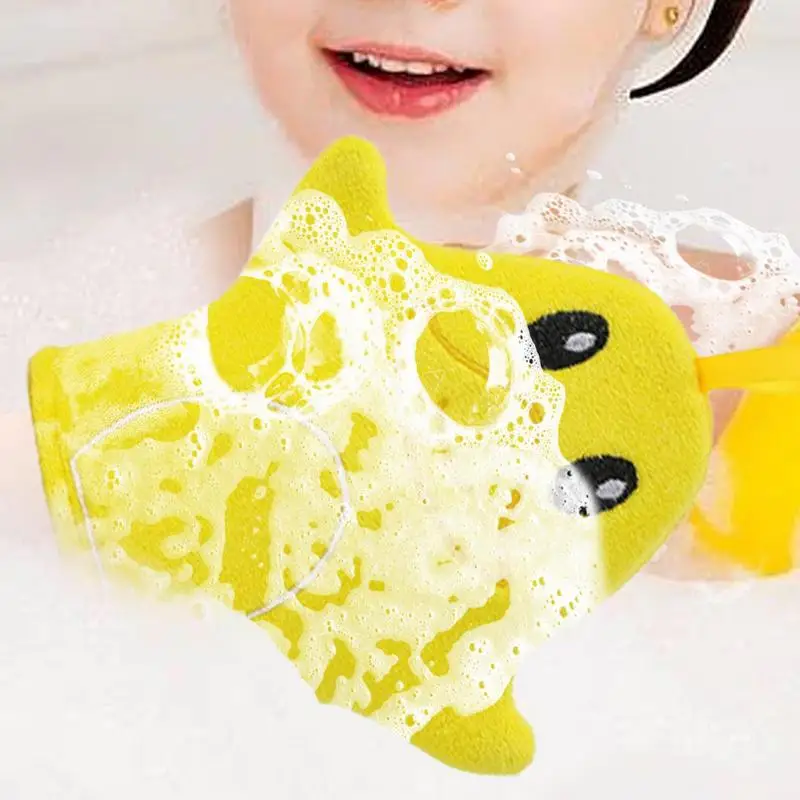 Baby Bath Gloves Soft Cartoon Animal Shape Shower Washcloth Hangable Childrens Bath Towel Body Skin For Bathing Shower Massage