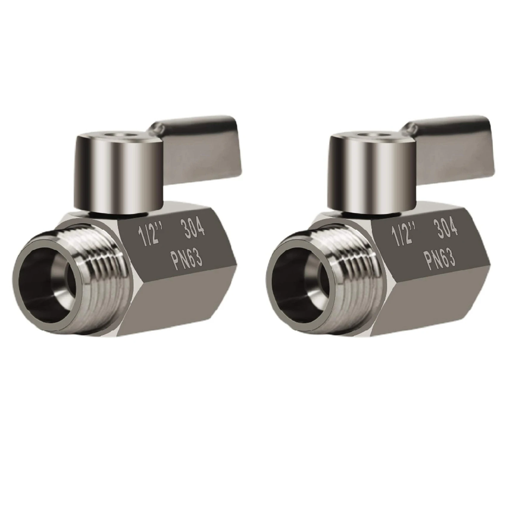 

2X 304 Stainless Steel Mini Ball Valve(1/2 Inch Female x Male) NPT Thread Water Flow Regulator Head Control Valve