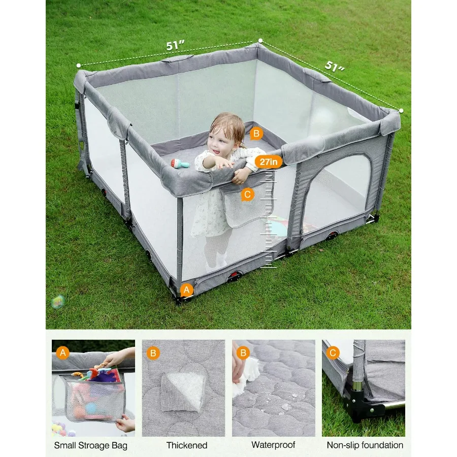 Box per bambini pieghevole con tappetino spesso non rimovibile Cortile da gioco pieghevole extra large per neonati Box da viaggio portatile per bambini piccoli
