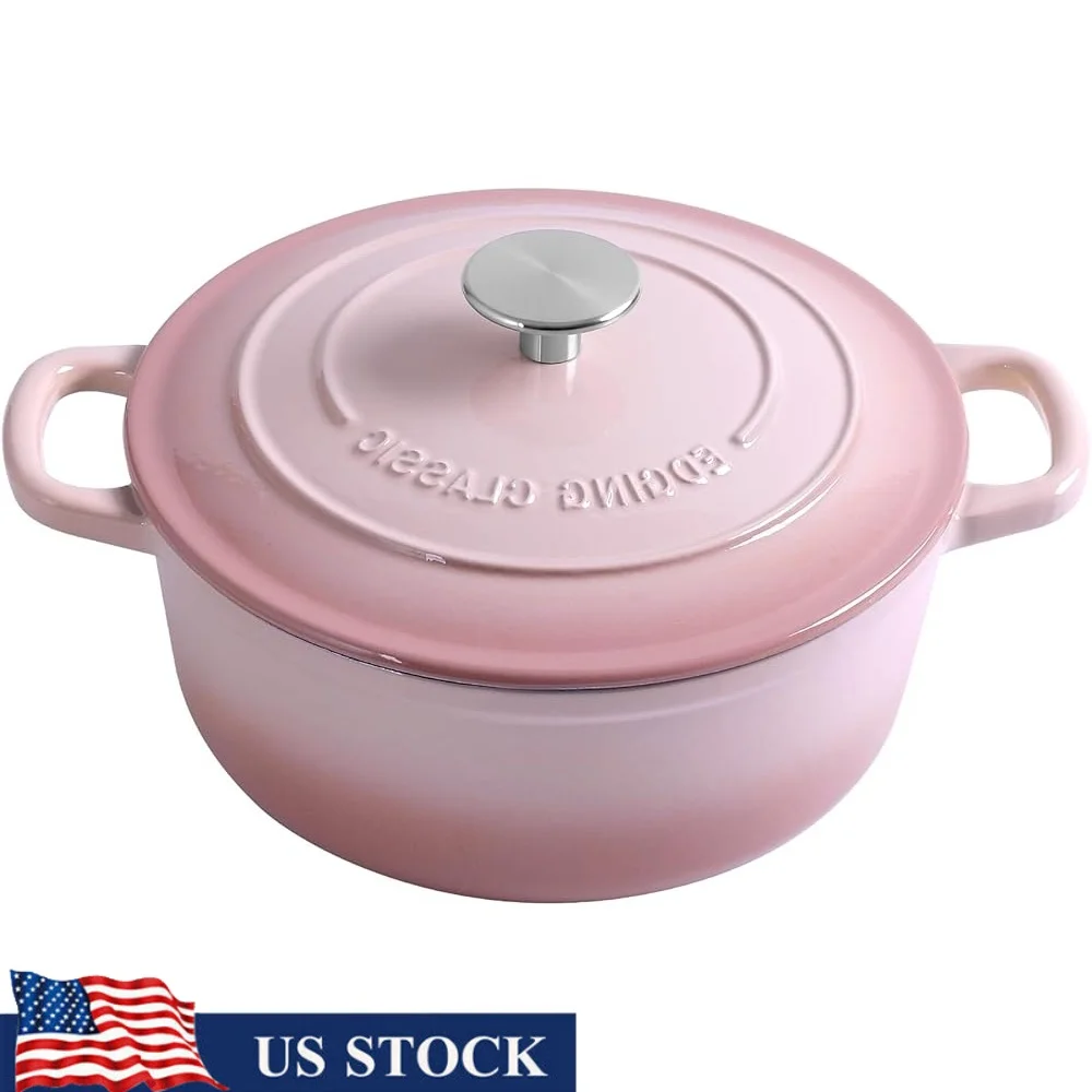 

Enameled Cast Iron Dutch Oven 5.5Qt Heavy Duty Dual Handle Bread Baking Pot Perfect Cooking Stewing Baking with Lid