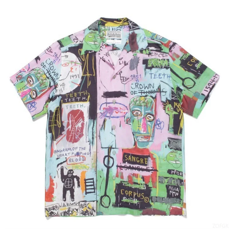 قميص زهري بأكمام قصيرة مطبوع ثلاثي الأبعاد جرافيتي ياباني هاواي رداء علوي غير رسمي ملابس يومية 2024 #5