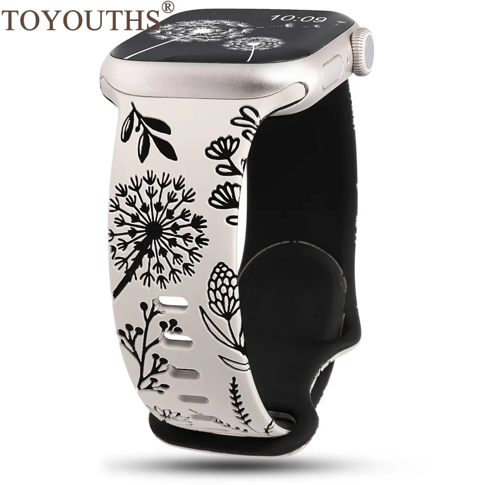 

TOYOUTHS Floral Engraved Band for Apple Watch 41mm 40mm 38mm Women Two-Tone Flower Cute Strap for iWatch 9 8 7 6 5 4 3 2 1 SE