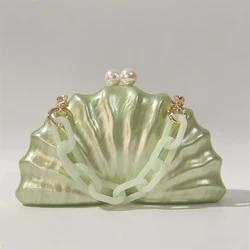 Manico in resina a forma di onda di marmo verde manico in rilievo scatola acrilica pochette donna borsa a tracolla festa serale borsa a buon mercato e borse a mano