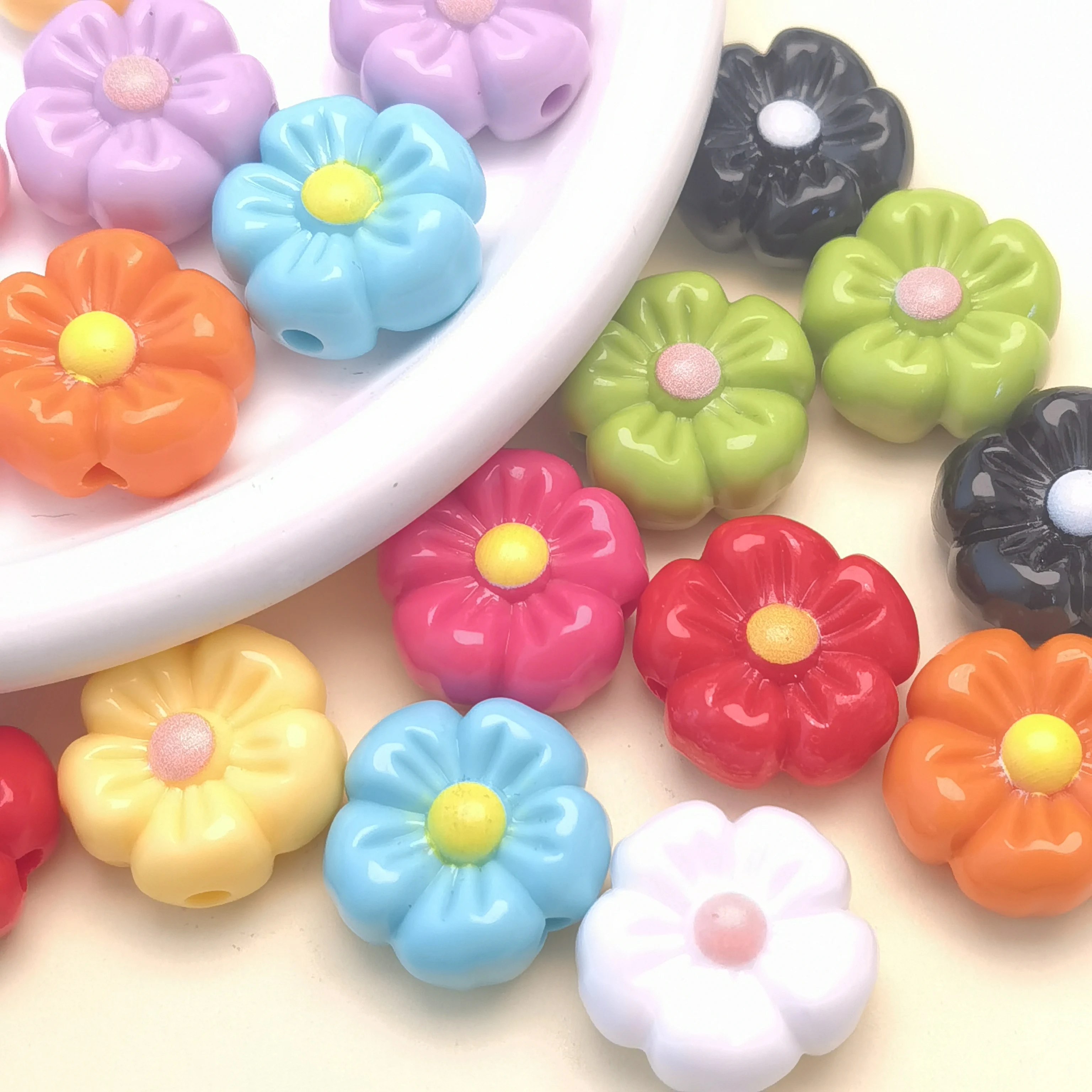 Solid Colors Acrylic Jewelry Flowers Beads Fit Grils Necklace Bracelet Ornament Accessories Crafts