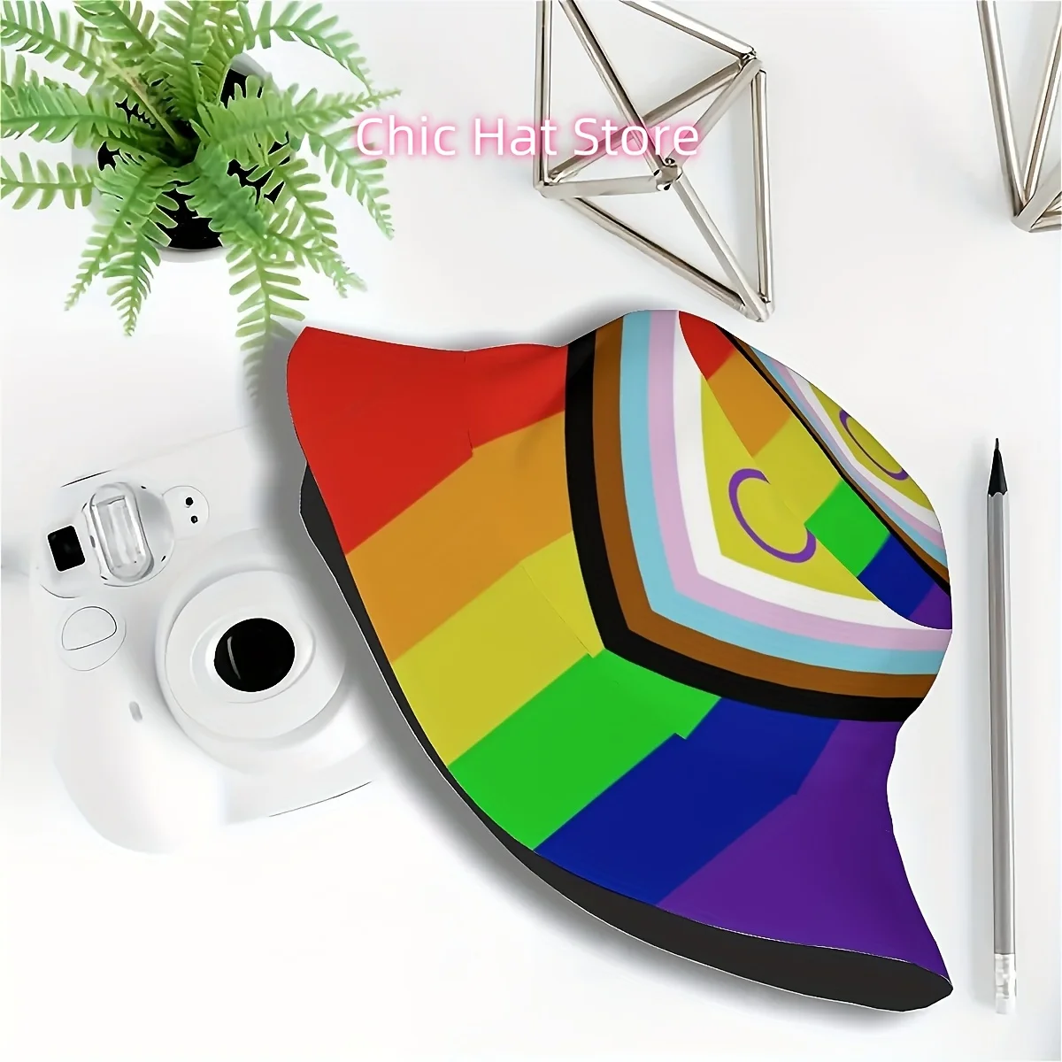1pc Proud Month Rainbow Pattern Unisex Fisherman Bucket Hat - Funky LGBTQ+ Pride Design with Vibrant Multicolor Brim, Wide-Brimm