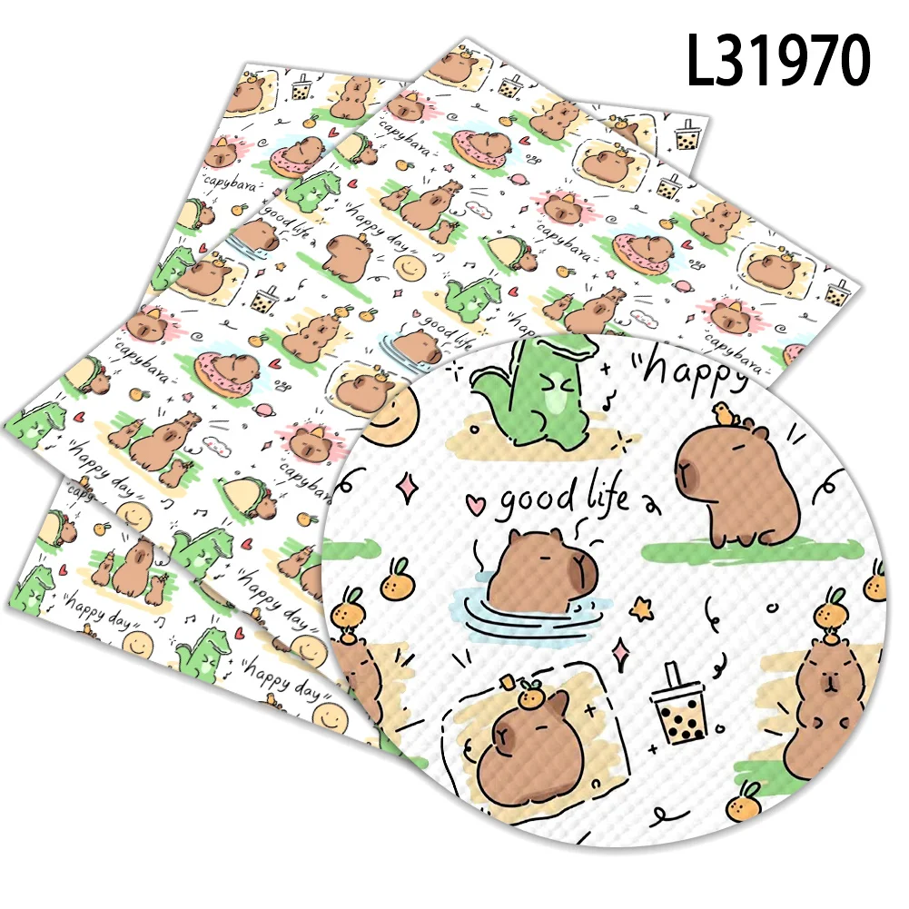 

Capybara Cute Cartoon Print Pattern Faux Leather Cross Grain Vinyl for DIY Hair Bow Jewelry Earring Craft Making