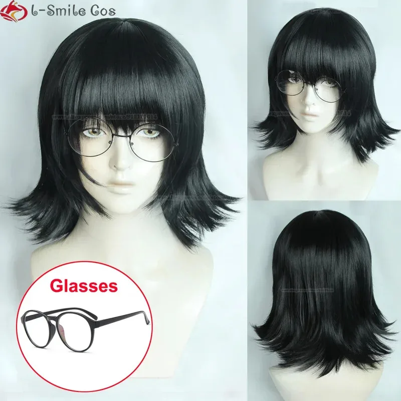 Shizuku Murasaki شعر مستعار تأثيري أنيمي هنتر x هنتر Shizuku Murasaki شعر مستعار قصير أسود الشعر نظارات مقاومة للحرارة الباروكات + غطاء شعر مستعار #1