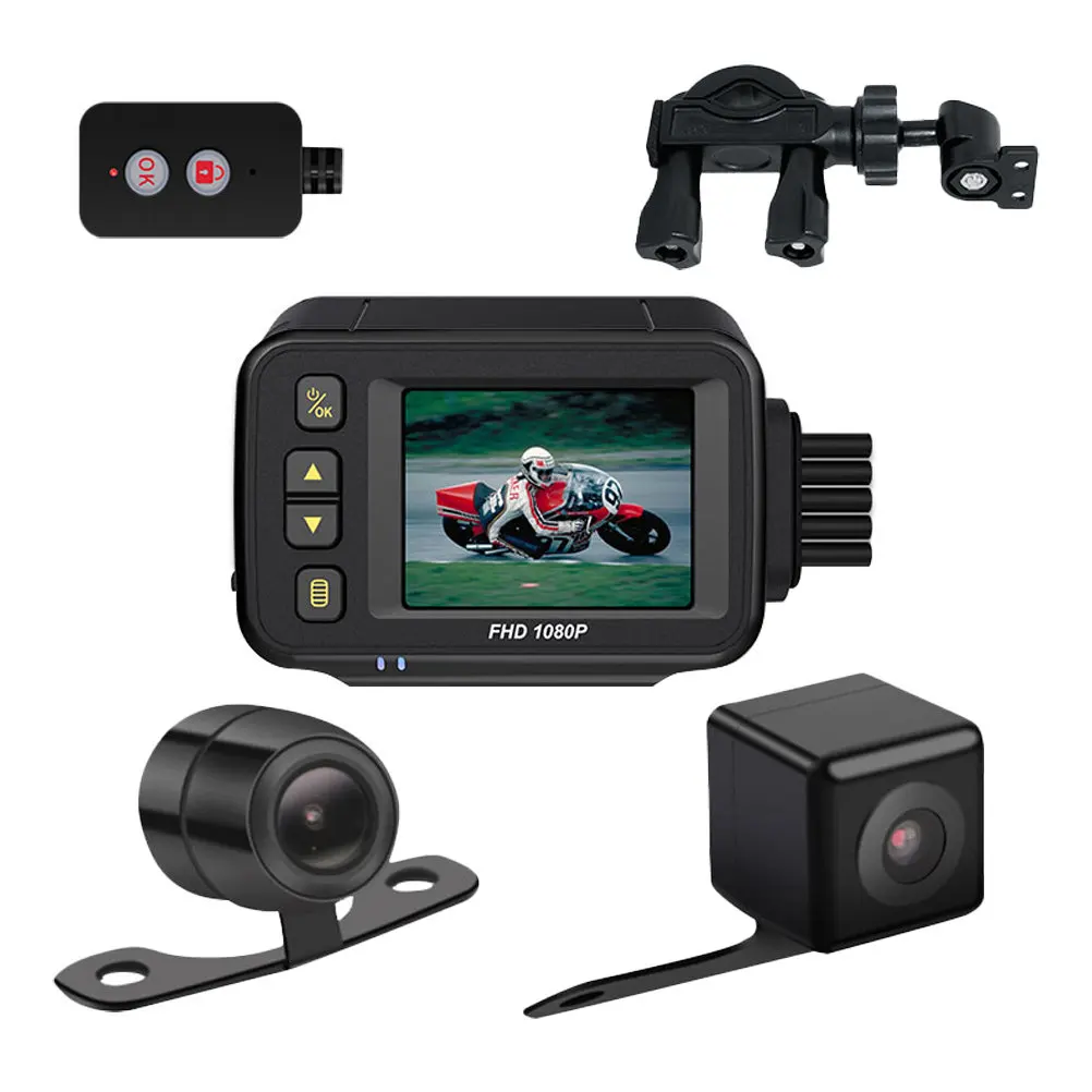 

Motorcycle Driving Recorder Black Dual-Lens Recorder High-Definition Front 1280x720p Rear 640x480p Motorcycle Dash Cam