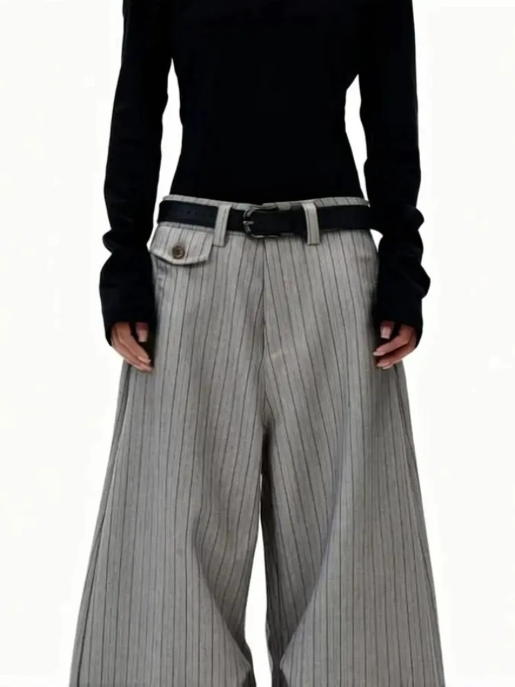 Old Money Striped Suit Pants Men Vintage Baggy Sweatpants Y2k Wide leg Casual Curved Loose Trousers Fashion Work wear