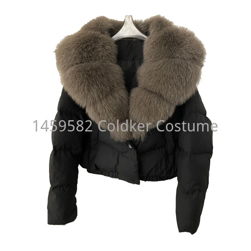 Short Puffer Jacket Thick New Big Natural Real Fox Fur Jacket Women Autumn Winter Female White Duck Down Coat Feather