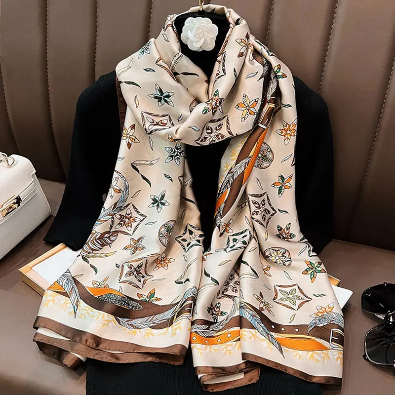 Floral Cotton Linen Long Large Scarf Shawl Beach Cover Up