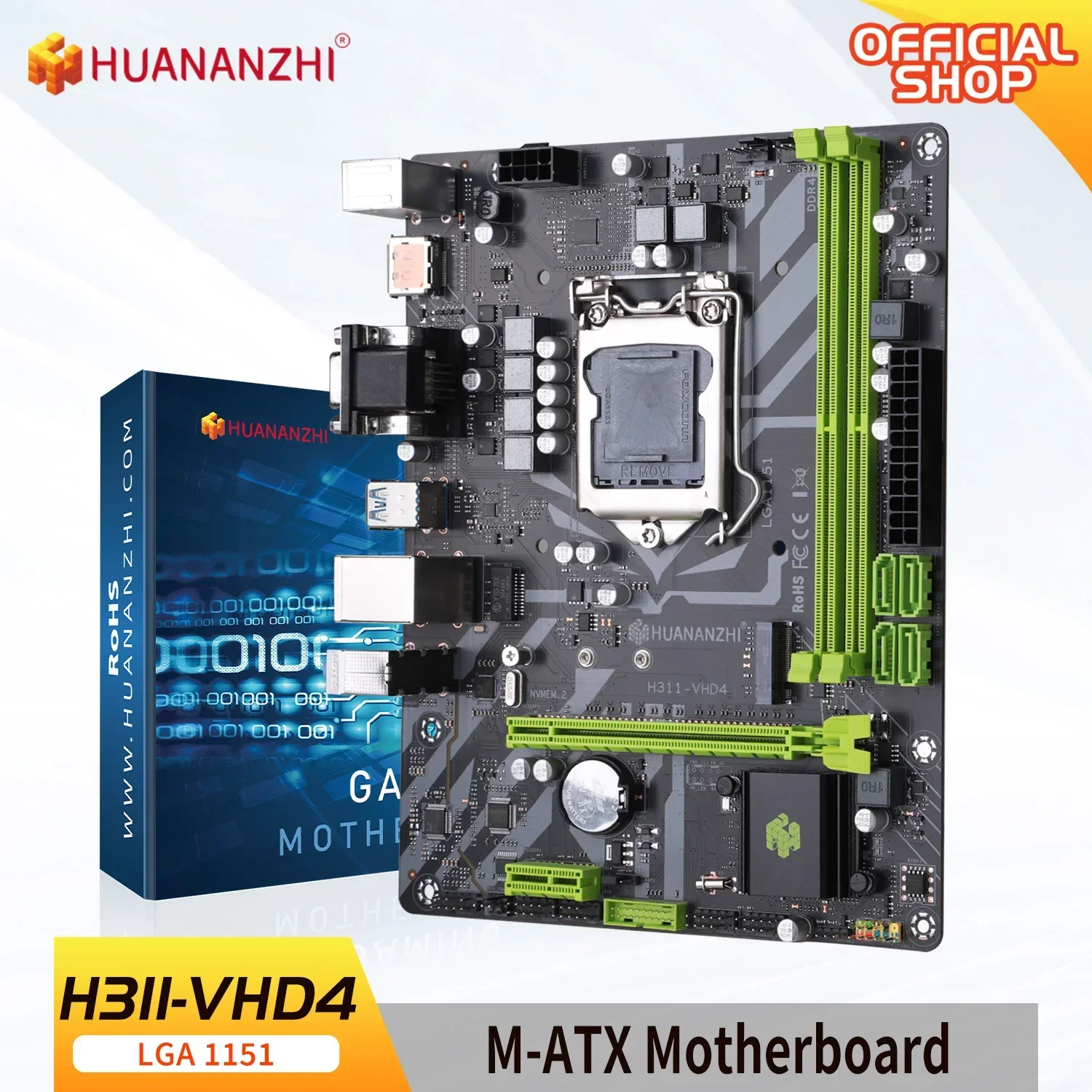 HUANANZHI H311 VHD4 Motherboard Intel LGA 1151 Support 6/7/8/9 generation DDR4 2133/2400/2666MHz 32GB M.2 SATA3 USB3.0 VGA