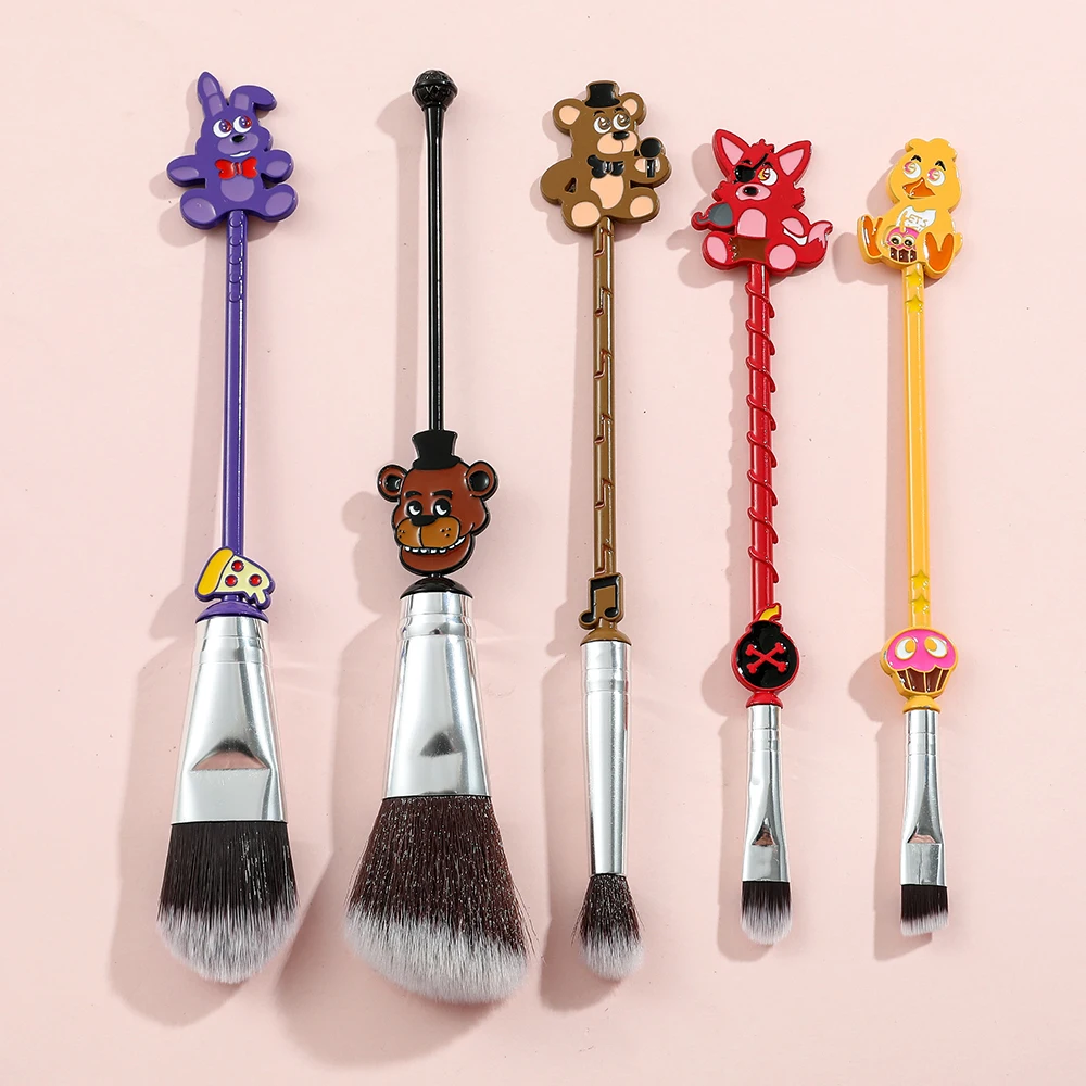 여성용 5 박 프레디 만화 메이크업 브러쉬, 부드럽고 푹신한 아이섀도우 하이라이터, 컨투어 블러쉬 메이크업 도구, 가방 포함, 5 개