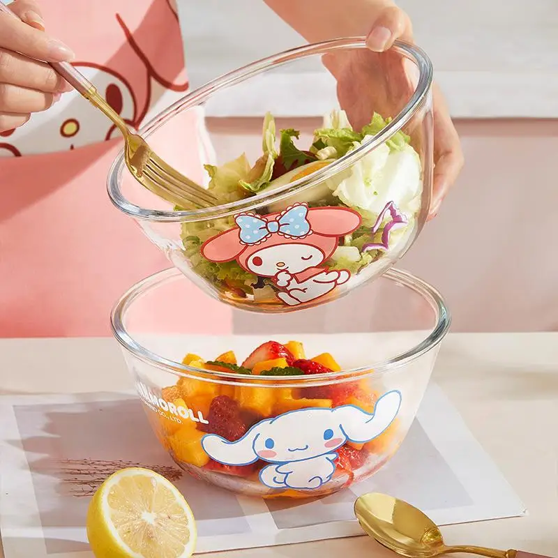 Sanrios Cinnamoroll Kids Glass 700Ml Rice Bowl My Melody Anime 1400Ml Home Soup Bowl Cute 4500Ml Soup Basin Cartoon Kitchenware