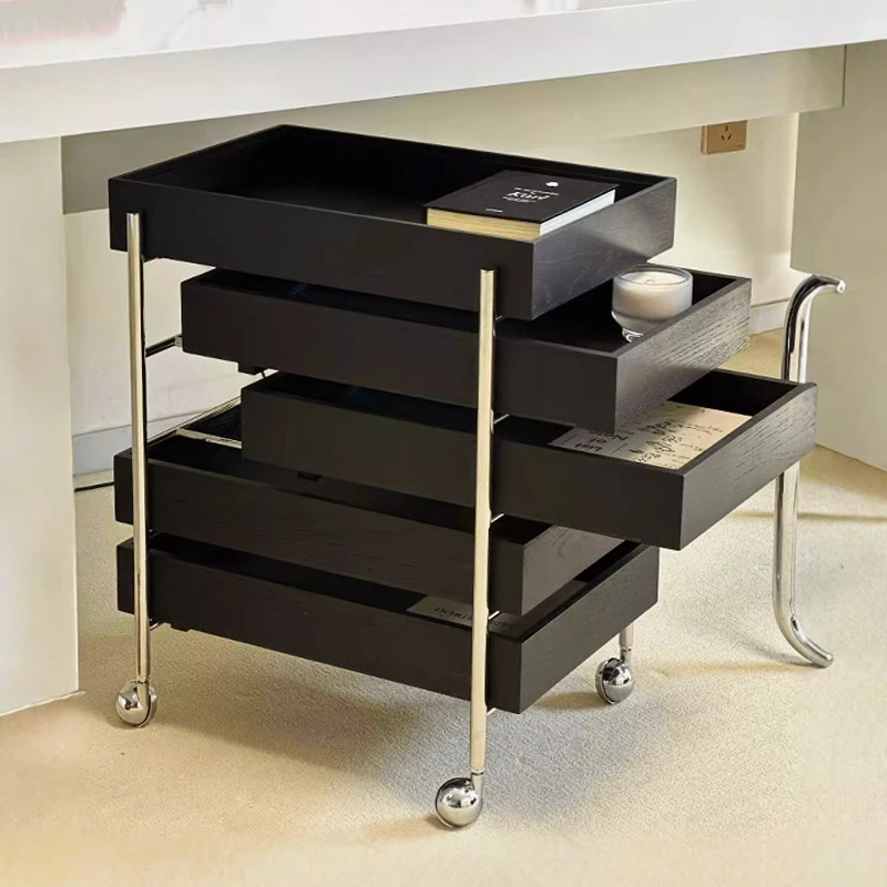 Home Solid Wood Movable Cart Bedside Multi Layer Drawer Storage Cabinet Coffee Tables Desk Computer Desks Side Table Trolley