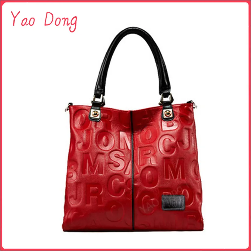 Yao Dong Fashion Cowhide Genuine Leather Women Handbag Shoulder Bag Vintage Lady Tote Bag