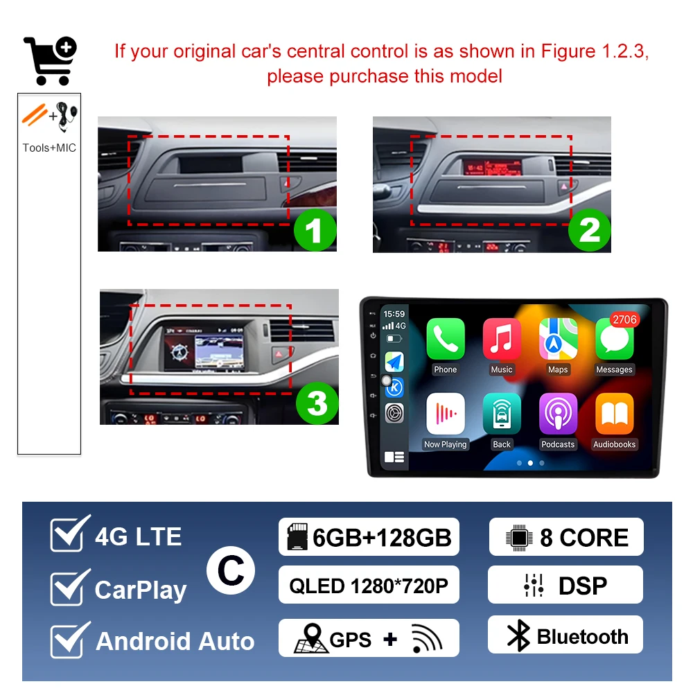 Draadloze Carplay Voor Citroen C5 2008 2009 2010-2016 Android AUTO Autoradio Multimedia Speler GPS Navigatie WIFI DSP Stereo BT