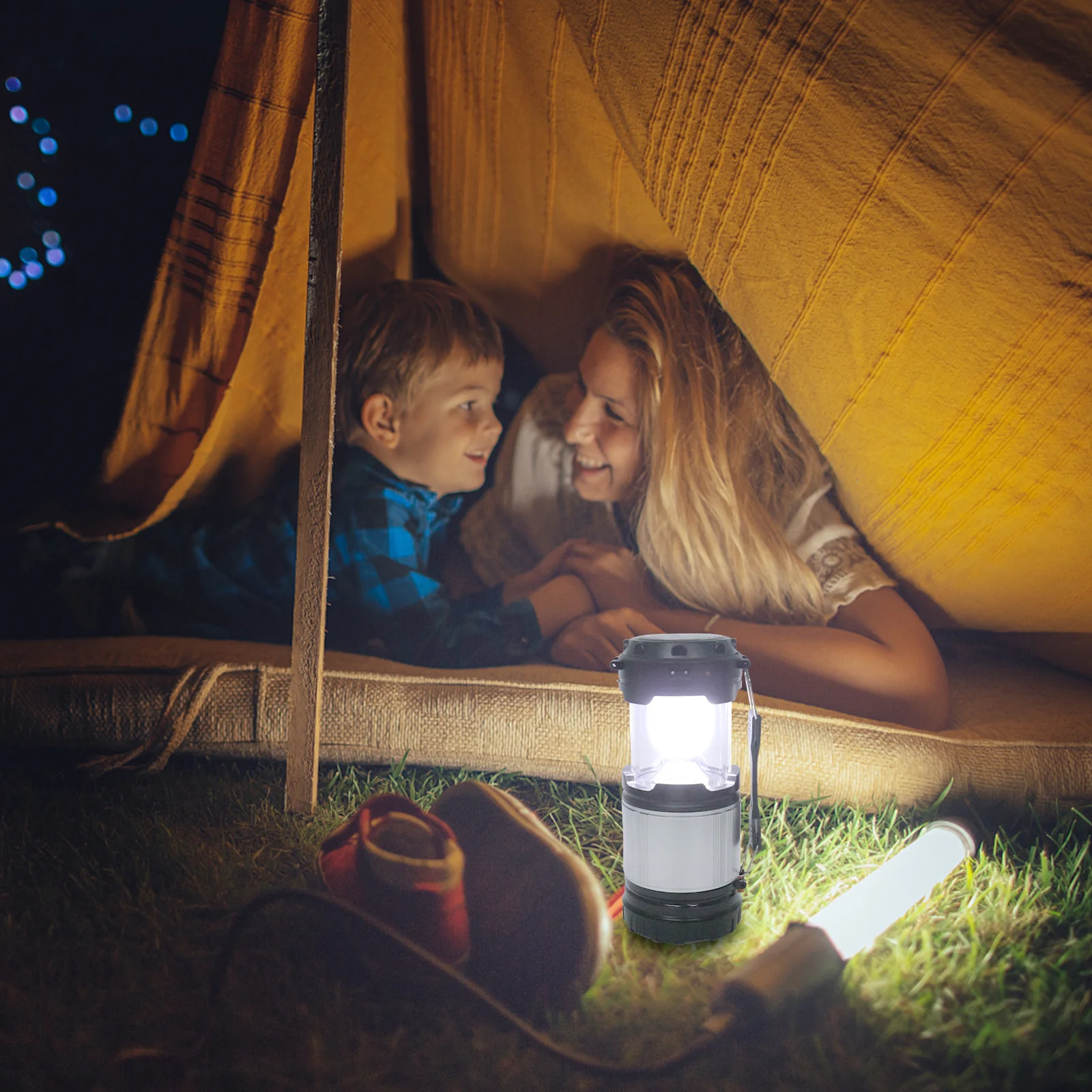 

1Pcs Solar Powered LED Camping Lantern Flashlight Portable Outdoor Light Rechargeable Compact Lightweight Silver Us Plug