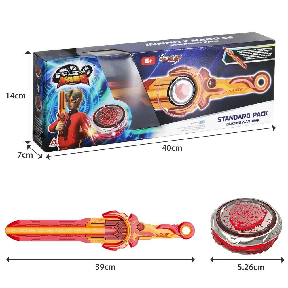 Infinity Nado 6 Standard Pack - Blazing War Bear Glowing Metal Spinning Top Gyro with Monster Icon Sword Launcher Anime Kid Toy